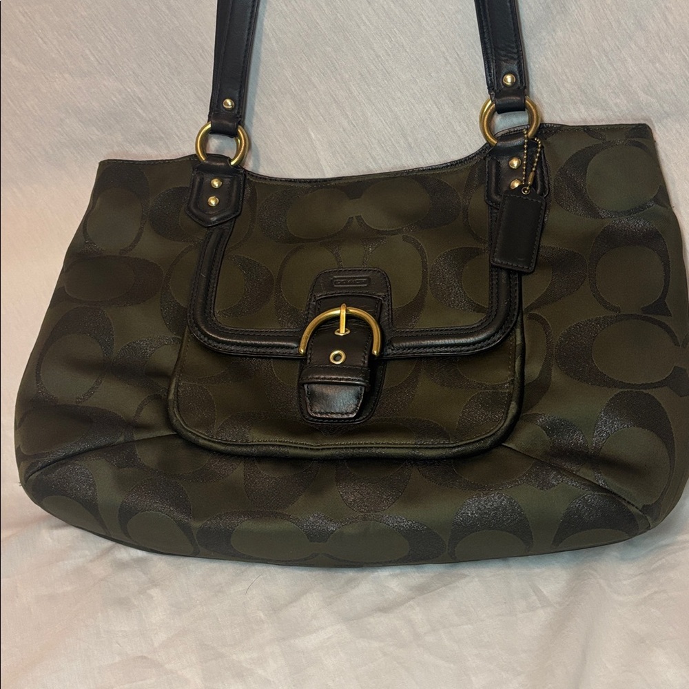 VTG Coach Campbell Signature Metallic Green Carryall Satchel Shoulder Bag F26246 - Picture 2 of 16